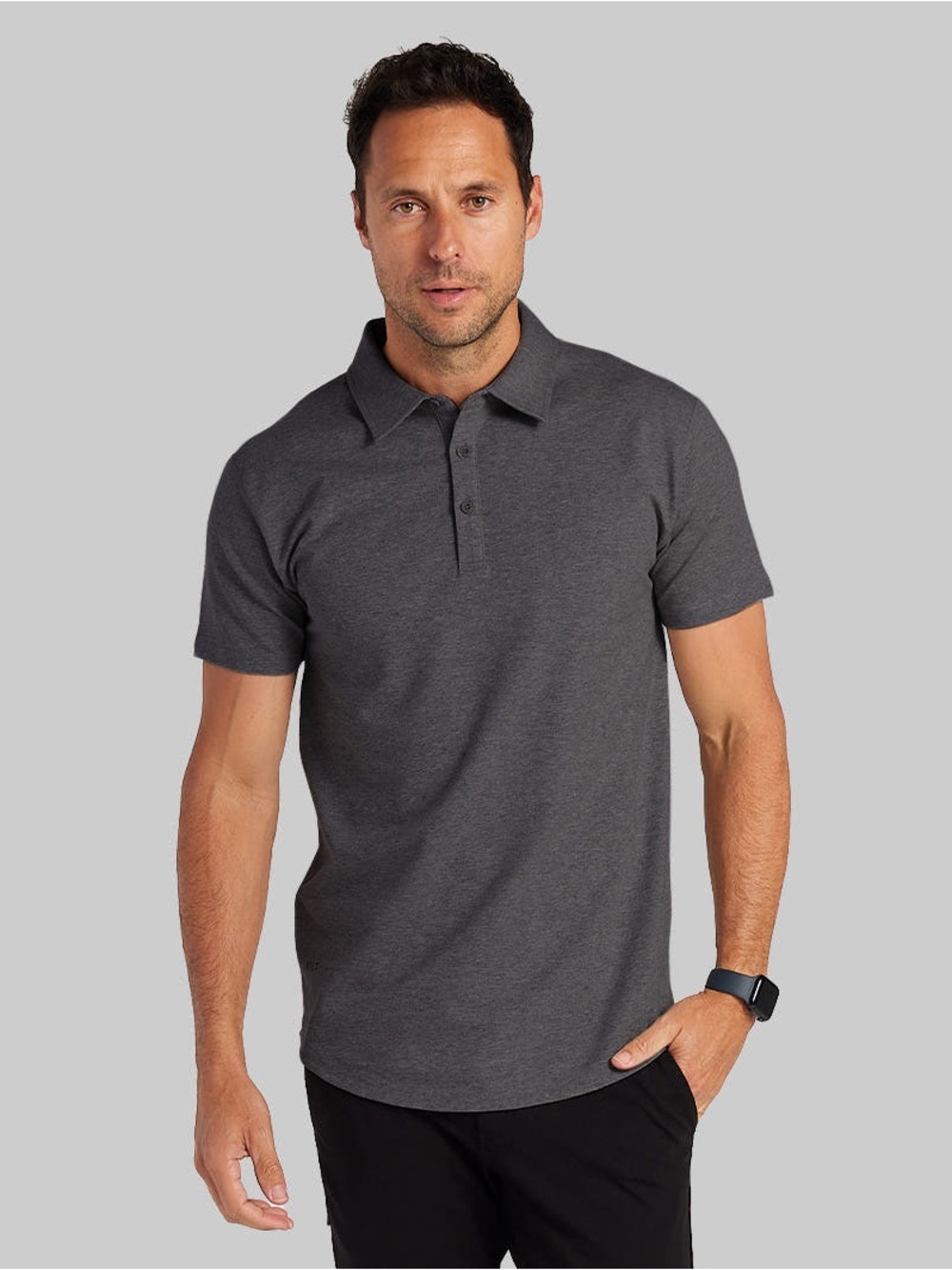BYLT Drop-Cut Short Sleeve Polo Lux Dark Heather Gray Men’s Size Medium Stretch